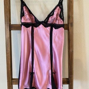 Victoria's Secret Pink Satin Chemise with Black Lace